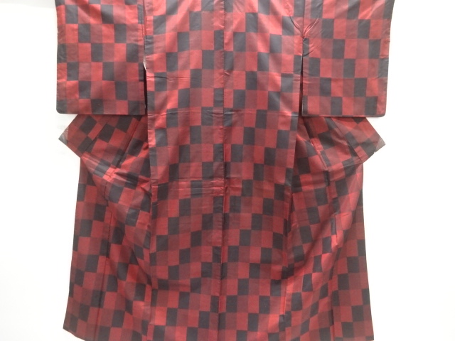 JAPANESE KIMONO / YONEZAWA TSUMUGI / WOVEN ABSTRACT CHECKERED